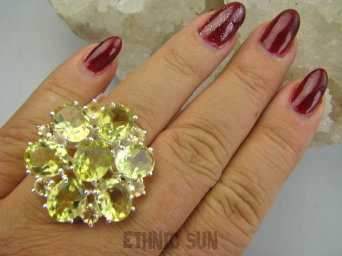 bpee4565 KRÓLEWSKI KLEJNOT - Śliczny DUŻY OKAZ 17g !!! Piękny Lśniący Pierścień Pierścionek z cytrynami Cytryn Lemon r.17 Srebro 925 #