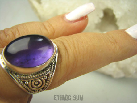 bpe8361 Delikatny Pierścień Pierścionek naturalny Fioletowy Ametyst - kamień mądrości r.17 ażurowa obrączka Srebro 925 #