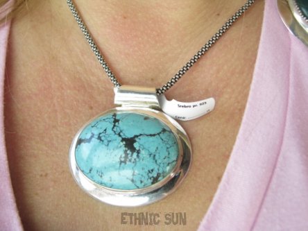 bwe3796 CUDOWNY DUŻY OKAZ 25g !! UNIKAT Piękny Wisior Zawieszka z Turkusem naturalny TURKUS Turkusy lśniące Srebro 925 #