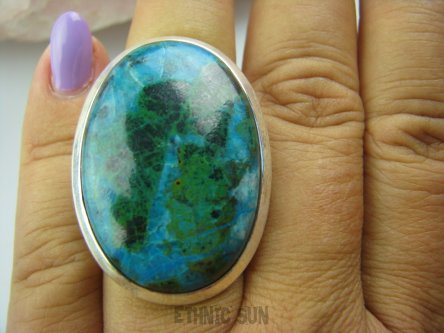 bpe4985 LAZUROWE MARZENIE !!23 gramy ! Niewiarygodnie piękny AZURYT Z CHRYZOKOLĄ RZADKOŚĆ - Piękny Kolor !!! Klasyczny Duży Pierścień r.15/r.16 Srebro 925 #