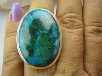 bpe4985 LAZUROWE MARZENIE !!23 gramy ! Niewiarygodnie piękny AZURYT Z CHRYZOKOLĄ RZADKOŚĆ - Piękny Kolor !!! Klasyczny Duży Pierścień r.15/r.16 Srebro 925 #