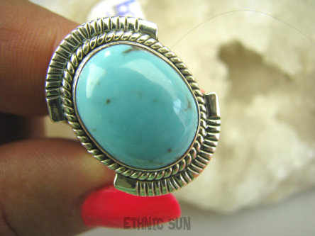 bpe7739 Niezwykły OKAZ Delikatny Pierścień naturalny Błękitny TURKUS ARIZONA Turkusy r.18 egzotyczne Srebro 925 #