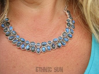 bn1567 Piękny komplet Kolia i Kolczyki REGULOWANY 55gramów Naszyjnik Labradoryt Spektrolit kamień Zorzy Polarnej Srebro 925 #