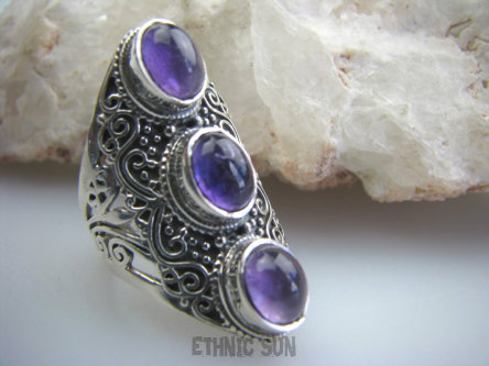 bpe4819 Ażurowy Pierścień naturalny Ametyst - kamień mądrości r.13 lśniące Srebro 925 # mały rozmiar