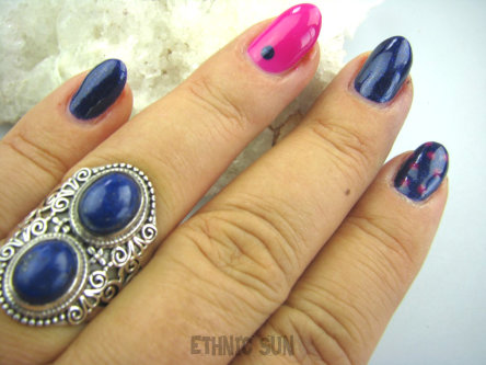 bpe5141 KSIĘŻNA Z EGIPTU  !!! Egzotyczny Pierścień z królewskimi Lapis Lazuli - strażnik prawdy i mądrości r.18 Srebro 925 #