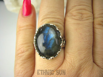 bpe6812 Biżuteria Orientalna !!! Egzotyczny Pierścień LABRADORYT Spektrolit - kamień Zorzy Polarnej r.24 SREBRO 925 #