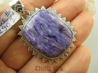 bwe2907 Biżuteria Orientalna Egzotyczny WISIOR w orientalnej oprawie RZADKI Fioletowy CZAROIT z Syberii Srebro 925 #