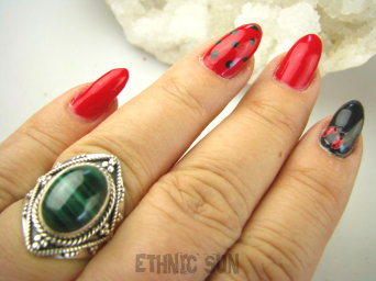 bpe8995 Egzotyczny Pierścionek PIERŚCIEŃ z zielonym Malachitem Malachit - pobudza kreatywność r.17 Srebro 925