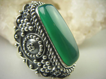 bpe6686 CUDO UNIKAT RARYTAS NASZ PROJEKT  !!! Duży Masywny 30 G !!! PIERŚCIEŃ ZIELONY ONYKS  r.21/ r.22 Srebro 925 #