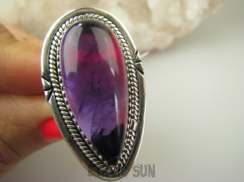 bpe9102 DUŻY PIĘKNY OKAZ DŁUGI 3.8 cm Egzotyczny Pierścień Pierścionek AMETYST Kamień Mądrości r.20 Srebro 925 #