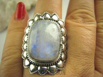 bpe3540 Duży Piękny Kwiat Masywny 15 gramów !!! Egzotyczny Pierścień Kamień Księżycowy r.17 Srebro 925 #