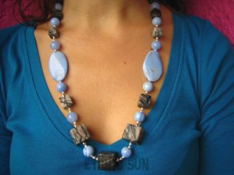 an1332 Oryginalny Naszyjnik Kolczyki JASPIS PICASSO Agat Błękitny SREBRO