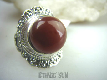 bpe5706 Śliczny Wysoki Orientalny Pierścień czerwony ONYKS wspomaga  SERCE, EGZEMY, PAMIĘĆ r.17/r.18 Srebro 925 #