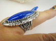 bpe9676 HRABIA BAŚNIOWY KLEJNOT - Piękny Długi 4.7 cm 20g Pierścień Pierścionek Lapis Lazuli straznik prawdy i mądrości r.15/ r.18 Srebro 925 # - 4