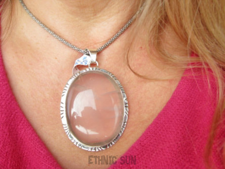 bwe3818 RÓZOWY Olbrzym nad Olbrzymy  BOSKI GIGANT 7 cm / 4.4 cm AŻ 49 GRAMÓW !!!! PASTELOWY GRUBAS 49 gramów !!!  Duży Przepiękny Wisior Zawieszka Kwarc Różowy - kamień mocnego serca Srebro 925 #