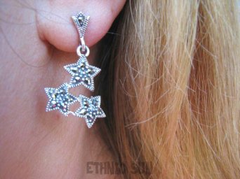 bkee550 Lśniące Gwiazdeczki !!! Delikatne Kolczyki na sztyft z Markazytami szwajcarskiego Markazyty SREBRO 925