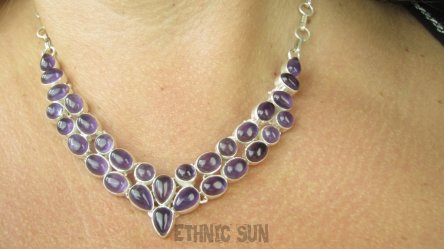 bn1583 Komplet biżuterii naszyjnik i kolczyki 44 gramy Przepiękna Kolia Regulowany max 49,50cm Naszyjnik Fioletowy Ametyst Srebro 925 #