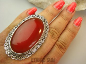 bpe9211 Woow ale Wielki 5.8 cm 33 G ! Piękny okaz Przepiękny Wygodny Regulowany Pierścień z karneolem Karneol - kamień odwagi r.17, r.18, r.19, r.20, r.21, r.22 Srebro 925 #