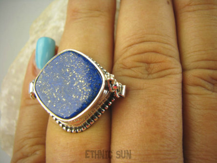 bpe6316 Biżuteria Orientalna !!! Sekretnik Otwierany Pierścień zdjęcia lub marzenia Niebieski LAPIS LAZULI r.15 Srebro 925 #