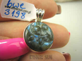 bwe3198 Delikatny Wisior Dwie Twarze - Księżyc i Słońce Labradoryt Spektrolit Kamień Zorzy Polarnej Srebro 925