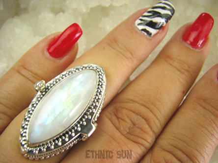 bpe8040 Piękny Duży SEKRETNIK Otwierany Pierścień na zdjęcia lub marzenia KAMIEŃ KSIĘŻYCOWY r.15 Srebro 925 #