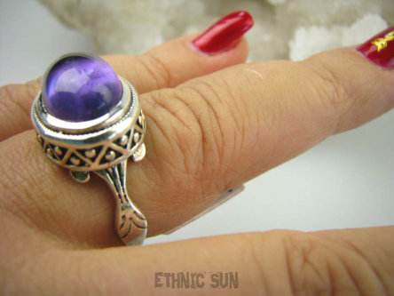 bpe6492 Cudny Wysoki PIERŚCIEŃ Fioletowy Ametyst - kamień mądrości r.20 Srebro 925 #