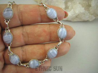 bb2739 Bransoleta fioletowy błękitny KORONKOWY AGAT BLUE LACE kamień spokoju i pozytywnego myślenia idealny na STRES , CHOROBY OCZU , USZU UKOJENIE DUSZY Srebro 925 #