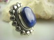 bpe3674  Orientalny Piękny WIELKI  Kwiat Pierścień z królewskim Lapis Lazuli - strażnik prawdy i mądrości r.13 Srebro 925 # - 2
