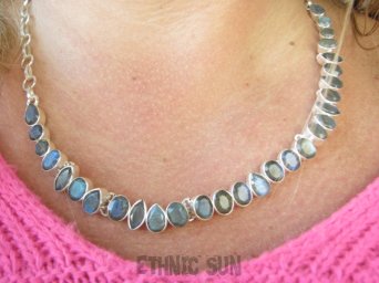 bn1615 KAMIEŃ ZORZY wielobarwna Regulowana kolia 38 g !!! REGULOWANY max 54,5 cm Naszyjnik szlifowany Labradoryt Spektrolit kamień Zorzy Polarnej Srebro 925 #