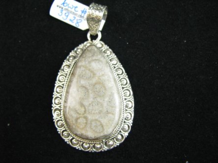 bwe3928 Unikat Duży Wisior 19 gramów 6.2 cm piękny KOJĄCA moc natury KORAL FOSSIL - Tarczyca , Zmęczenie, Trawienie Srebro 925 #