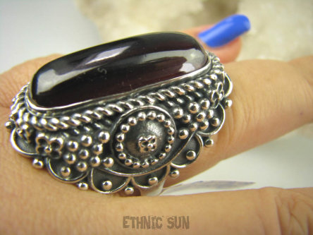 bpe6615 CUDO UNIKAT RARYTAS NASZ PROJEKT  !!! Duży Masywny 33 G !!! PIERŚCIEŃ WIELKI GRANAT GRANATY r.22 Srebro 925 #