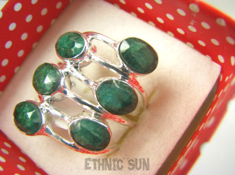 bpee4127 ZAKRĘCONA SPIRALA !!!! Ażurowy Pierścień Pierścionek potrójna obrączka Szmaragd Indyjski Szmaragdy r.17 Srebro 925 #