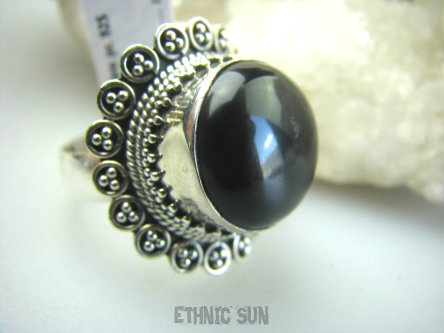 bpe5986 Czarodziejsko Piękny Masywny  Pierścień czarny ONYKS regeneruje SERCE, EGZEMY, PAMIĘĆ r.15 Srebro 925 #