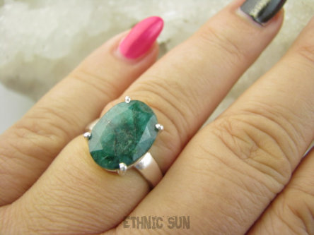 bpee4365 PIĘKNY LUX Pierścień Pierścionek OKAZ Szmaragd Indyjski Szmaragdy r.17 Srebro 925