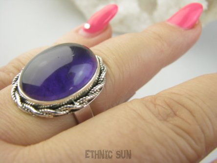 bpe9458 Biżuteria Egzotyczna Pierścień Pierścionek naturalny fioletowy Ametyst - kamień mądrości r.15 Srebro 925 #