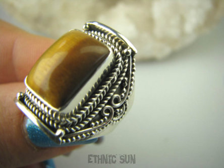 bpe6576 Egzotyczny Pierścień Obrączka Tygrysie Oko - Wspomaga Oczy Astma Krążenie i TRAWIENIE r.14 szeroka obrączka Srebro 925 #