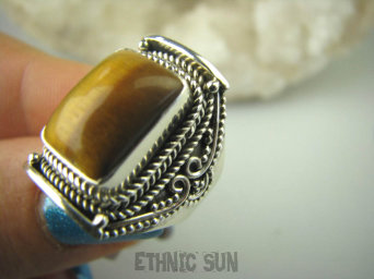 bpe6576 Egzotyczny Pierścień Obrączka Tygrysie Oko - Wspomaga Oczy Astma Krążenie i TRAWIENIE r.14 szeroka obrączka Srebro 925 #