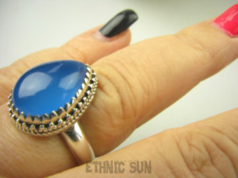 bpe8820 Niebiańska Piękność Delikatny Pierścień niebieski CHALCEDON czakra gardła (TARCZYCA) r.18 Srebro 925 #