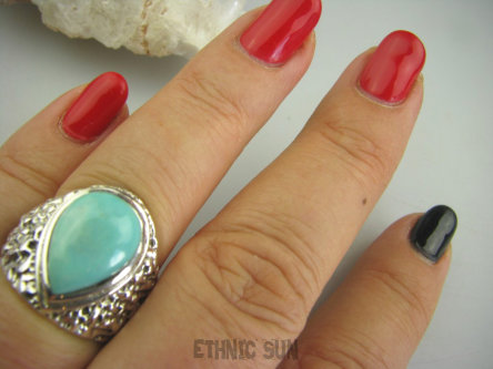 bpe4488 Miętowy naturalny TURKUS - opiekun ciała i duszy Pierścień Turkusy r.17 Srebro 925 #