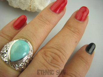 bpe4488 Miętowy naturalny TURKUS - opiekun ciała i duszy Pierścień Turkusy r.17 Srebro 925 #