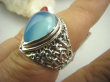 bpe4420 BŁĘKITNO NIEBIESKI Cudny Pierścień Pierścień Chalcedon - wspomagający leczenie Tarczycy r.13 Mały Rozmiar Srebro 925 # - 2