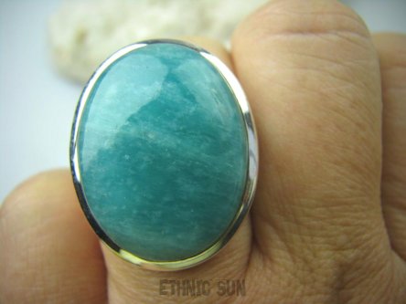 bpe5397 LAZUROWA AMAZONKA !!! CUDOWNY Klasyczny Pierścień Amazonit - Kamień Marzeń i realizacji r.19/ r.20 lśniące Srebro 925 #