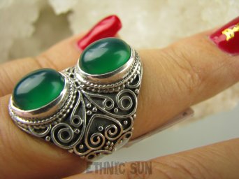 bpe6466 Magiczny Pierścień zielony ONYKS regeneruje SERCE, EGZEMY, PAMIĘĆ r.13 (mały rozmiar) zdobiona obrączka Srebro 925 #