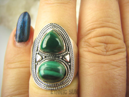 bpe9024 Biżuteria Egzotyczna !!! Pierścień Pierścionek Zielony MALACHIT - pobudza kreatywność r.14 Srebro 925 #