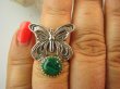 bpe9153 CUDO FILIGRAN ! Ażurowy MOTYL - Symbol Miłości Szczęścia i Radości Pierścień, Pierścionek Malachit r.13 Srebro 925 # - 2