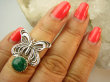 bpe9153 CUDO FILIGRAN ! Ażurowy MOTYL - Symbol Miłości Szczęścia i Radości Pierścień, Pierścionek Malachit r.13 Srebro 925 # - 5
