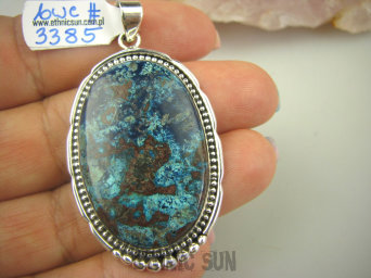 bwe3385 Nocna Galaktyka Duży Wisior 17G naturalny Brązowo Niebieski AZURYT zdobione Srebro 925 #