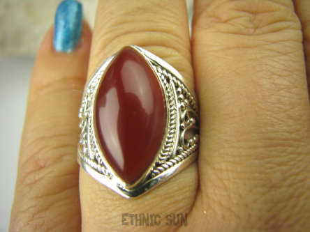 bpe6476 Delikatny ażurowy Pierścień Czerwony Onyks - regeneruje SERCE, EGZEMY, PAMIĘĆ r.21 ażurowa obrączka Srebro 925 #