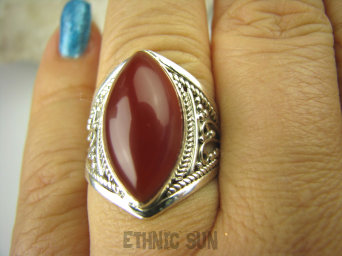 bpe6476 Delikatny ażurowy Pierścień Czerwony Onyks - regeneruje SERCE, EGZEMY, PAMIĘĆ r.21 ażurowa obrączka Srebro 925 #
