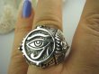 bpe3995 WSPANIAŁY  Amulet Wielki Sygnet  3D Pierścień Cały ze Srebra EGIPSKIE OKO HORUSA - ochrona przed złym spojrzeniem FARAON r.22 SREBRO 925 # - 5